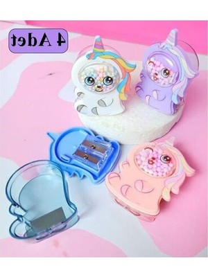 Esranın Dünyası Unicorn Kalemtraş Seti, 4 Renk Hazneli Jumbo Kalemtıraş