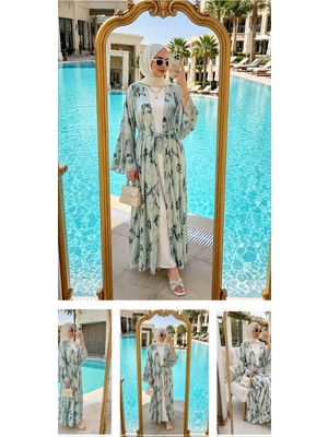 Desenli-Kuşaklı Uzun Kimono