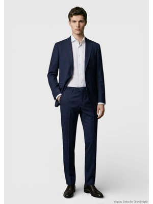 Ramsey Lacivert Kareli Zeroweight Slim Fit %100 Yün Takım Elbise