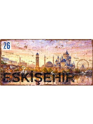 AYNED Print Eskişehir Temalı Ahşap Tabela, Nostaljik Şehir Manzaralı Ev ve Ofis Dekoru