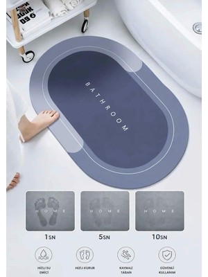 Esmana Living Su Emici Paspas Banyo Paspası Abdest Paspası Kaymaz Taban 40*60 cm Oval Paspas