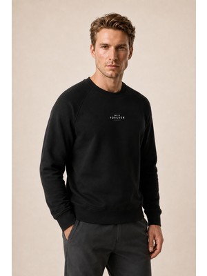 Redline Forever Yeni Sezon Erkek Regular Fit Pamuklu Sweatshirt Siyah