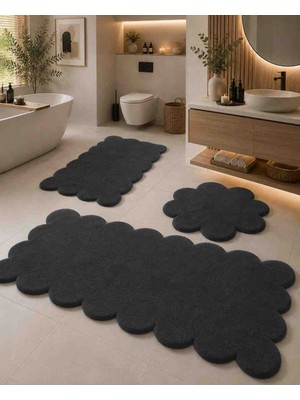 3'lü Set Kaymaz Taban Peluş Banyo Paspası Papatya(50*50) Lazer(50*60) Lazer (60*100)