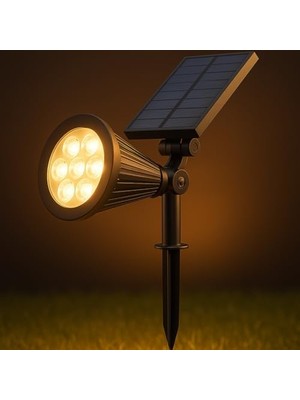 Khi-Zai 7W Solar LED Bahçe Armatürü 3200K Günışığı – Güneş Enerjili Kazıklı & Duvar Montajlı Çim Aydınlatma Lambası – 7 Led, IP65, 90 Lümen, 140X270X95 mm