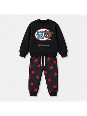 Yiğit Butik Erkek Çocuk Super Bear Adventure Baskılı Sweatshirt Jogger Pantolon Alt Üst Takım