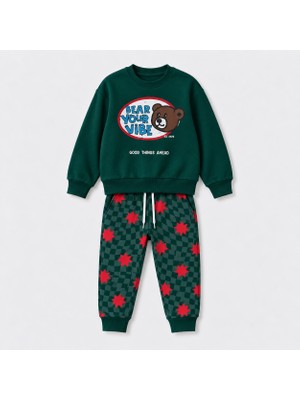 Yiğit Butik Erkek Çocuk Super Bear Adventure Baskılı Sweatshirt Jogger Pantolon Alt Üst Takım