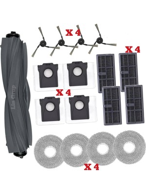 Esranın Dünyası Lin Grup Dreame X40 Robot Süpürge Uyumlu Yedek Parça Aksesuar Seti, 4 Fırça, 4 Hepa Filtre, 4 Bez