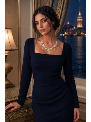 Allona Kadın Sarmal Gold Gümüş Kısa Metal Kolye KOLYE-017 & Premium Kutu