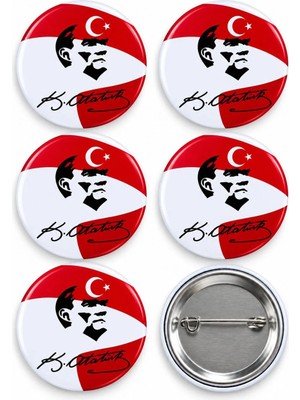 Türk Bayrağı Atatürk Rozet Ceket-Çanta-Kalemlik-Şapka-Aksesuar Rozeti  (44MM) 5 Adet