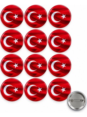 Türk Bayrağı Atatürk Rozet Ceket-Çanta-Kalemlik-Şapka-Aksesuar Rozeti  (44MM) 12 Adet