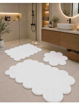 3'lü Set Kaymaz Taban Peluş Banyo Paspası Papatya(50*50) Lazer(50*60) Lazer (60*100)