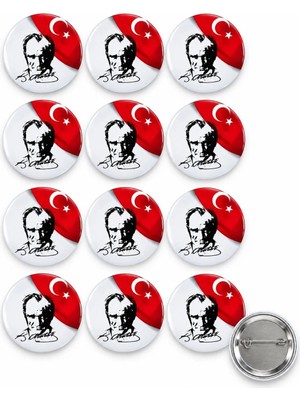Türk Bayrağı Atatürk Rozet Ceket-Çanta-Kalemlik-Şapka-Aksesuar Rozeti  (44MM) 12 Adet
