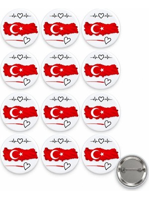 Türk Bayrağı Türkiye Haritası Atatürk Rozet Ceket-Çanta-Kalemlik-Şapka-Aksesuar Rozeti  (44MM) 12 Adet