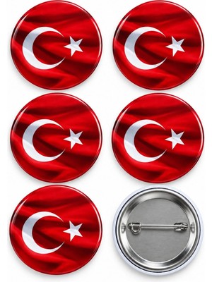 Türk Bayrağı Atatürk Rozet Ceket-Çanta-Kalemlik-Şapka-Aksesuar Rozeti  (44MM) 5 Adet