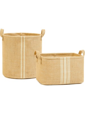 Esranın Dünyası Ocean Home Textile 2'li Çizgili Jüt Sepet Set 1 Adet 30 x 31/1 Adet 30 x 21 x 18 cm