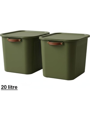 Esranın Dünyası 2 Adet Modern Kapaklı Büyük Boy Saklama Kutu Seti -20 Litre – Yeşil- Taşınabilir Kulplu, Dolap Içi Düzenleyici, Çok Amaçlı Organizer Kutu, Oyuncak & Kıyafet Kutusu