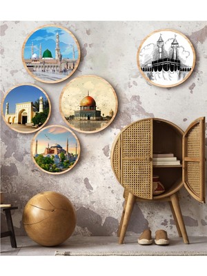Esranın Dünyası Kututr Notpa Dekorize Mdf 5 Parça 5 Mescid Çerçeve Görünümlü Tablo Set 5007, 8692016031745