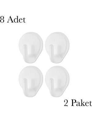 Esranın Dünyası Yapışkanlı Askı Kancası, Beyaz, 8 Adet (2 Paket) Plastik Qlux Ideas Mutfak Banyo Dolap