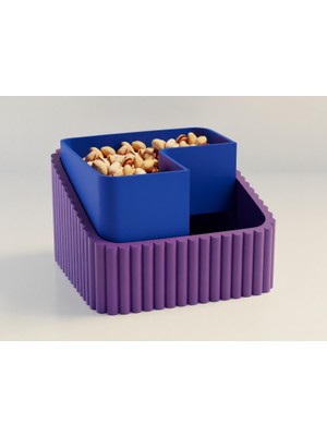 Brf Store Prime Fıstık Kasesi – 3D Baskı Çift Hazneli Kabuk Ayırıcı Sunum Kasesi - Mor Mavi
