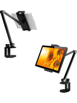 Esranın Dünyası Alüminyum Uzun Kollu Ayarlanabilir Tablet Standı, 360 Derece Döndürülebilir, Iphone/ipad/ipad Mini/ipad Pro 12,9 Inç Herhangi Bir Telefon/tablet 4-13 Inç, Ev, Ofis, Mutfak ve Yatak Kullanımına Uygun