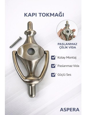 Brf Store Prime Kapı Tokmağı, Metal, Paslanmaz Çelik Vida, Modern Tasarım, Kolay Montaj, Dayanıklı Kapı Vuraca
