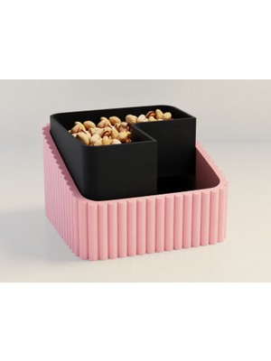 Brf Store Prime Fıstık Kasesi – 3D Baskı Çift Hazneli Kabuk Ayırıcı Sunum Kasesi - Pembe Siyah