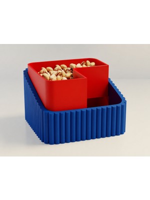 Brf Store Prime Fıstık Kasesi – 3D Baskı Çift Hazneli Kabuk Ayırıcı Sunum Kasesi - Mavi Kırmızı