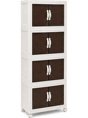 Brf Store Prime 4 Katlı Modüler Tekerlekli Depolama Dolabı, Mıknatıslı Kapaklı Organizer, Dar Alan Saklama Dol
