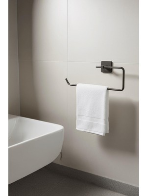 Esranın Dünyası Sas Haus Siyah Yapışkanlı Solo Havluluk – Kare Topuzlu, (Yapıştır/vidala) Montajlı Metal Banyo Askısı - (S-11