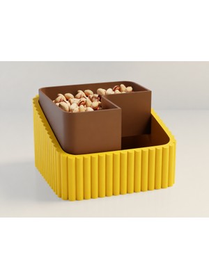 Brf Store Prime Fıstık Kasesi – 3D Baskı Çift Hazneli Kabuk Ayırıcı Sunum Kasesi - Sarı Kahverengi
