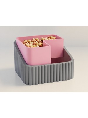 Brf Store Prime Fıstık Kasesi – 3D Baskı Çift Hazneli Kabuk Ayırıcı Sunum Kasesi - Gri Pembe