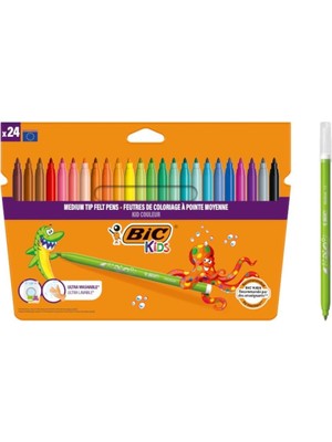 Brf Store Prime Bıc Kids Kid Couleur Ultra Yıkanabilir Keçeli Boya Kalemi 24 Renk, Kolayca Çoğu Kumaştan Çıkar