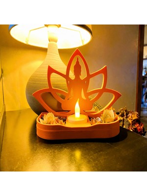 Brf Store Prime Lotus Buda Mumluk – 3D Baskı Dekoratif Tealight Mumluk-Turuncu