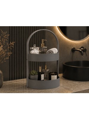 Brf Store Prime Iki Katlı Banyo Düzenleyici – Taşınabilir Organizer ve Saklama Standı-Gri