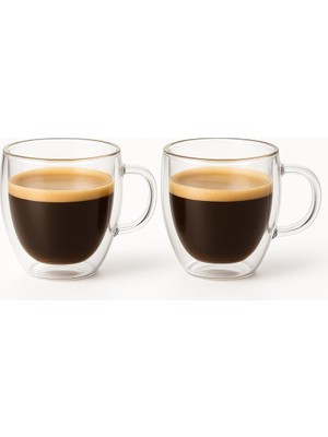 Brf Store Prime Çift Cidarlı 2’li Kulplu Espresso Fincan Seti 80 ml Şeffaf Espresso Kahve Kupaları, Shot Barda