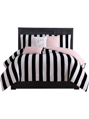 Esranın Dünyası Juicy Couture JYZ010171 Cabana Çizgili 6 Parça Ters Çevrilebilir Set, King, Canaba Çizgili Siyah