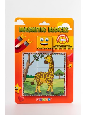 Esranın Dünyası Küpss Manyetik Blok Çift Taraflı 9 Parçalı Mıknatıslı Puzzle 2 Görsel Zürafa-Fil Yapboz