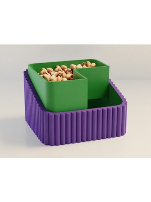 Brf Store Prime Fıstık Kasesi – 3D Baskı Çift Hazneli Kabuk Ayırıcı Sunum Kasesi - Mor Yeşil