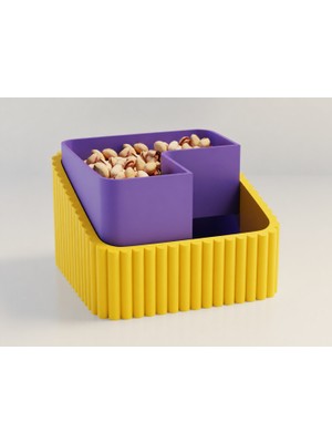 Brf Store Prime Fıstık Kasesi – 3D Baskı Çift Hazneli Kabuk Ayırıcı Sunum Kasesi - Sarı Mor