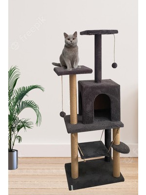Empressco Y-01 Salıncaklı Yuvalı Lüx Kedi Tırmalama Oyun Evi-Antrasit