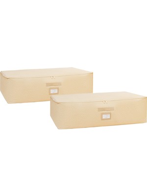 Esranın Dünyası Ocean Home Textile 2'li Mega Boy Bej Balıksırtı Baza Altı Hurç Set 74 x 46 x 22 cm