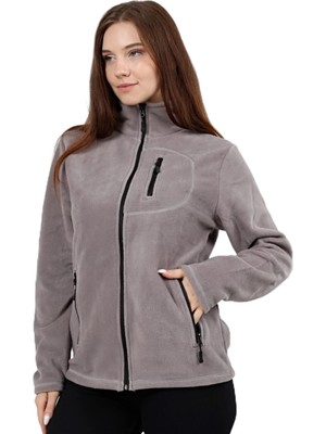 Esranın Dünyası Genıus Store Kadın Polar Tam Fermuarlı Outdoor 3 Cepli Spor Polar Ceket (Açık Gri/m)