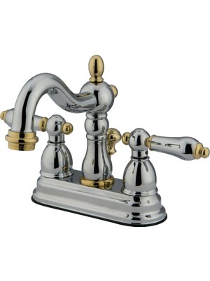 Esranın Dünyası Kingston Brass KB1604AL Heritage 4 Inç Centerset Lavabo Bataryası Metal Kol Saplı, Parlak Krom ve Parlak Pirinç