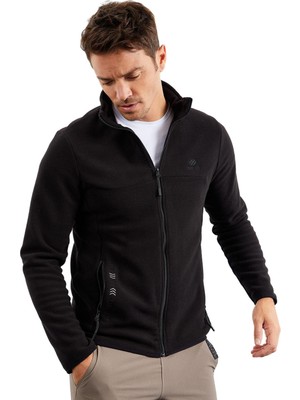Esranın Dünyası Siyah Yazı Nakışlı Dik Yaka Fermuarlı Standart Kalıp Erkek Sweatshirt Polar - 87992