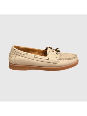 Myfit Shoes 613 Kadın Hakiki Deri Bağcıklı Loafer Ayakkabı Bej