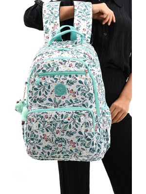 Esranın Dünyası EBA-8860 Klinkır Okul Çantası Sırt Çanta Günlük Gezi Spor Seyahat Tatil Çok Gözlü Laptop Bölmeli Green Flower