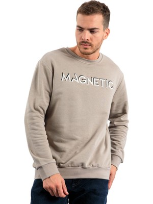 Esranın Dünyası Koyu Bej Yazı Nakışlı O Yaka Rahat Form Içi Polarlı Erkek Sweatshirt - 88020
