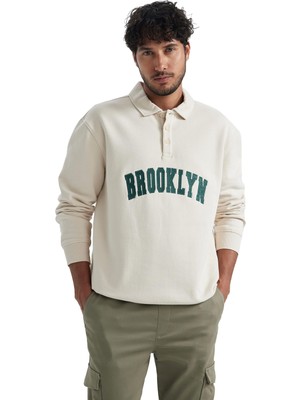 Esranın Dünyası Defacto Erkek Relax Fit Polo Yaka Sweatshirt, Bej, Xs