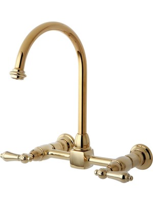 Esranın Dünyası Kingston Brass KS1292AL Restorasyon Köprüsü Mutfak Bataryası, 21,5 cm Musluk Erişimi, Cilalı Pirinç