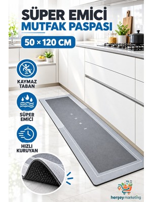 Mrt Bilişim Büyük Boy Sihirli Su Emici Tabanlı Uzun Paspas 50 x 120 cm Süper Emici Kaymaz Tabanlı Uzun Paspas Mutfak Paspas 1 Adet